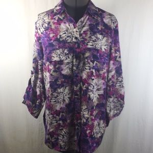 White Stag Multi Colored Floral Top Blouse Size M